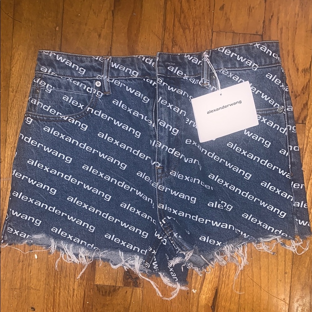 Alexander Wang Logo Print Blue Jean Shorts